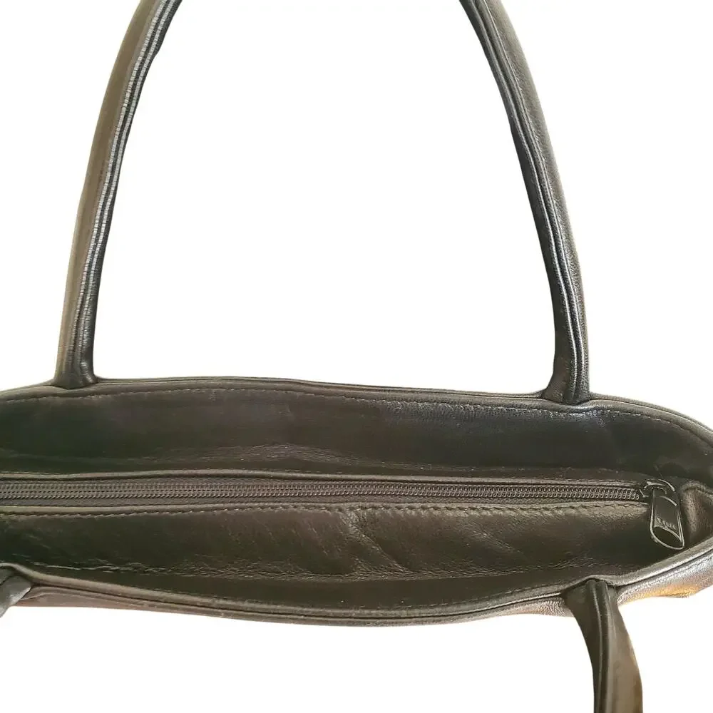 Retro Status Quo Black Leather Purse Vintage Small Minimalist Carry Handbag NYC - Picture 4 of 9